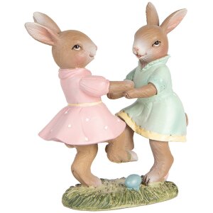 Clayre & Eef 6PR5437 Dekorace Králík 8x3x8 cm Béžová Růžová Mátově zelená