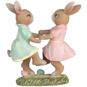 Clayre & Eef 6PR5437 Dekorace Králík 8x3x8 cm Béžová Růžová Mátově zelená
