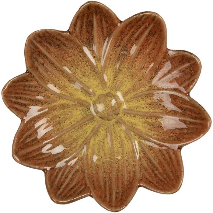 Clayre & Eef Mísa Květina Oranžová Žlutá Ø14x3 cm Keramická glazura