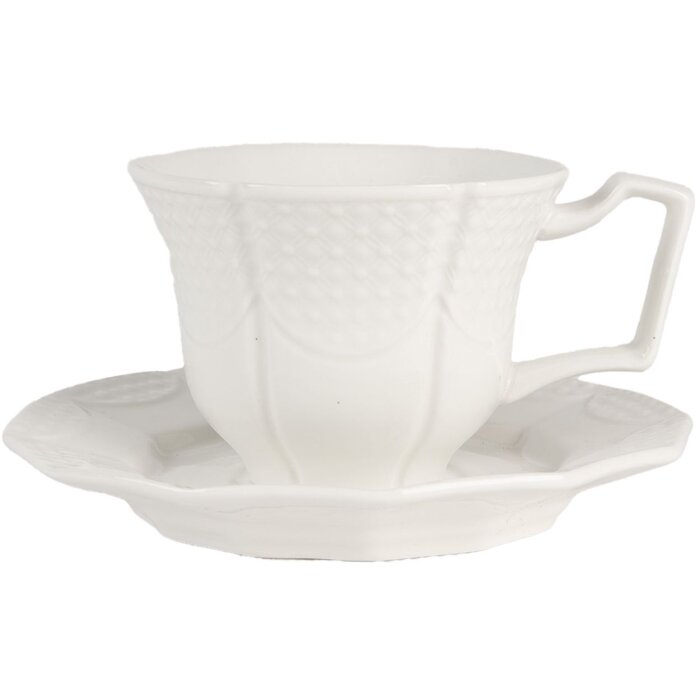 Clayre & Eef Kávová šálka s podšálkou Bílá 175 ml Keramika 12x9x6 cm