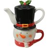 Clayre & Eef Tea for One Sněhulák Čajová konvice Keramika Bílá Červená 525ml