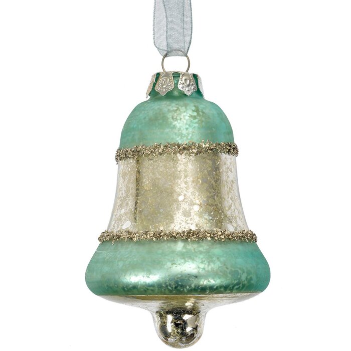Clayre & Eef 6GL4710BL Skleněný vánoční přívěsek modrý Ø 5x9 cm venkovský styl