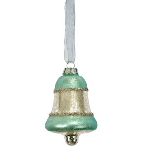 Clayre & Eef 6GL4710BL Skleněný vánoční přívěsek modrý Ø 5x9 cm venkovský styl