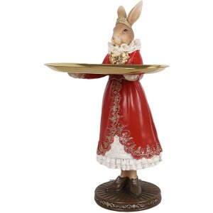 Clayre & Eef 6PR5359 Dekorace králík s miskou béžová červená zlatá 18x17x31 cm