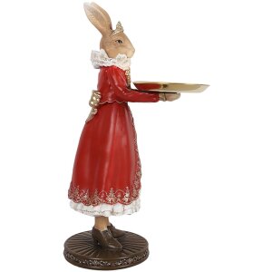 Clayre & Eef 6PR5359 Dekorace králík s miskou béžová červená zlatá 18x17x31 cm