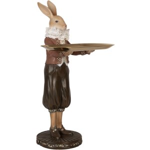Clayre & Eef 6PR5360 Dekorace králík s miskou béžově hnědá 18x17x31 cm