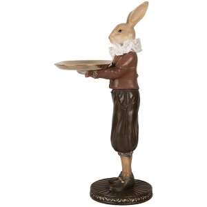 Clayre & Eef 6PR5360 Dekorace králík s miskou béžově hnědá 18x17x31 cm