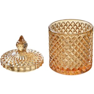 Clayre & Eef Skladovací sklenice s víkem Žlutá Ø9x14 cm