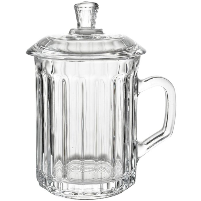Clayre & Eef 6GL4727 Hrneček s víkem sklo 250 ml žebrovaný transparentní