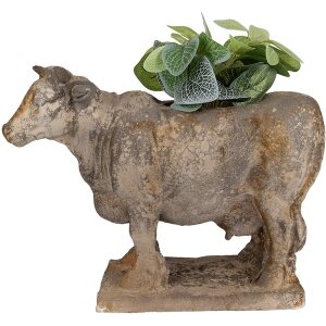 Clayre & Eef 6MG0110 květináč kráva šedobéžová 36x15x28 cm antik styl