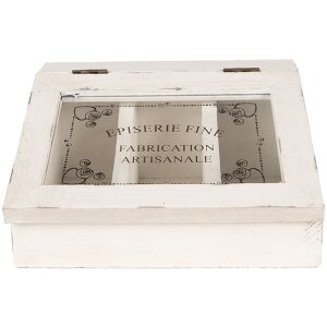 Clayre & Eef 6H2398 Krabička na čaj antik bílá 18x16x9 cm