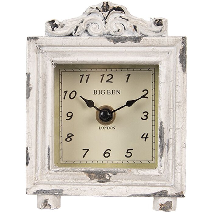 Clayre & Eef 6KL0832 Stolní hodiny Vintage Grey-Beige 10x6x14 cm 1xAA sklo dřevo