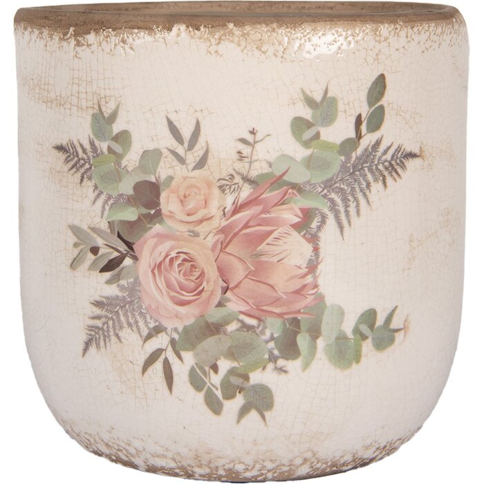 Clayre & Eef 6CE1981XL Květináč béžovo-růžový Ø 20x19 cm Keramika ve venkovském stylu