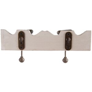 Clayre & Eef 6H2400 Věšák na kabáty Nástěnný věšák 2 háčky ve starožitném stylu Bílá 23x6x10 cm