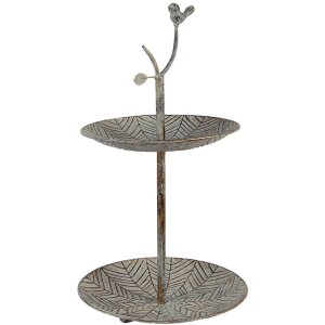 Clayre & Eef 6Y5658 Kovový stojan zeleno-hnědý Ø 26 x 48 cm 2 úrovně ve starožitném stylu