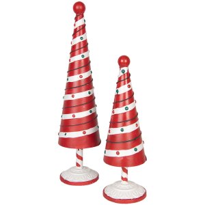 Clayre & Eef 6Y5734 Dekorace vánoční stromek červená bílá Ø 12x36 cm železo