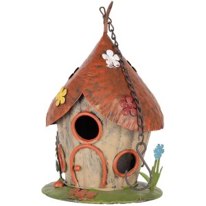 Clayre & Eef 6Y5737 Ptačí domeček Béžová Červená Ø17x27/54cm Železo Vintage