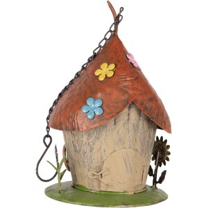 Clayre & Eef 6Y5737 Ptačí domeček Béžová Červená Ø17x27/54cm Železo Vintage