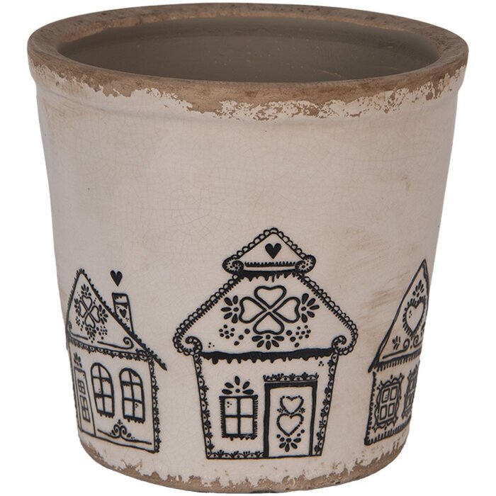 Clayre & Eef 6CE2123L Dekorace Květináč béžový černý Ø 17x16 cm