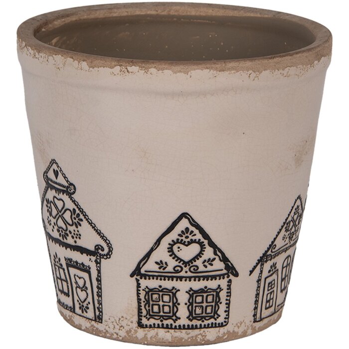 Clayre & Eef 6CE2123M Dekorace Květináč keramický béžový černý Ø 15x14 cm