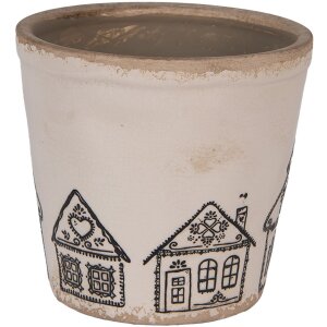 Clayre & Eef 6CE2123M Dekorace Květináč keramický béžový černý Ø 15x14 cm