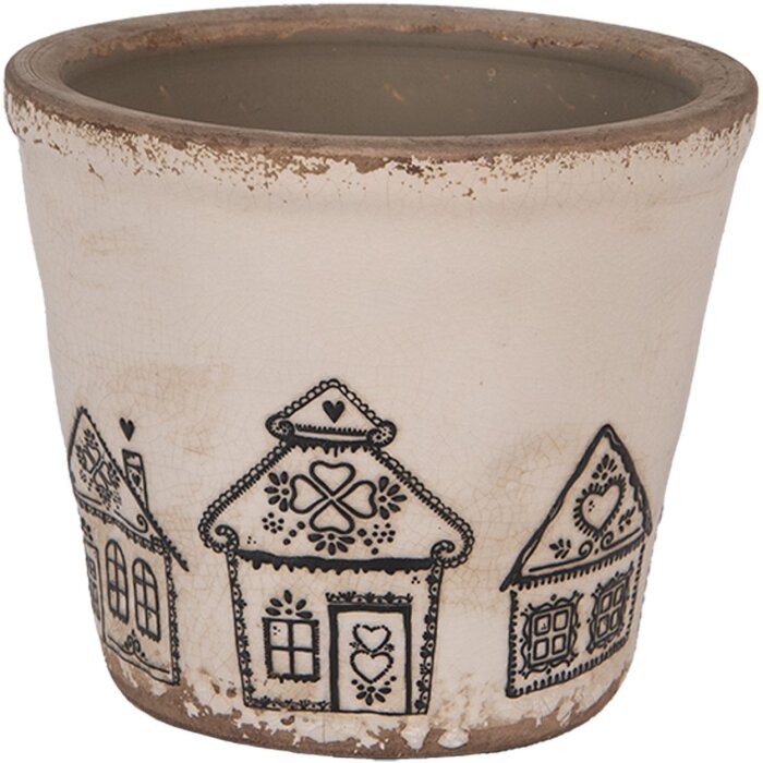 Clayre & Eef 6CE2123S Květináč keramický venkovský styl béžová černá Ø 12x11 cm