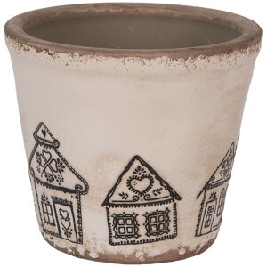 Clayre & Eef 6CE2123S Květináč keramický venkovský styl béžová černá Ø 12x11 cm
