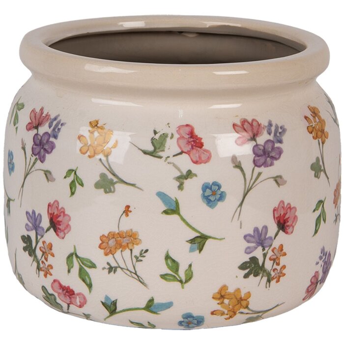 Clayre & Eef 6CECFL0001L Květináč keramický béžový květinový Ø 20x15 cm venkovský styl