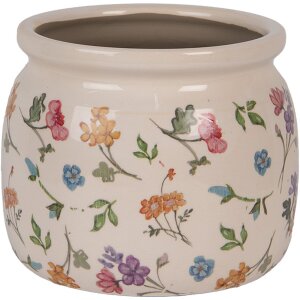 Clayre & Eef Květináč keramický Ø 16x13 cm béžový květinový design