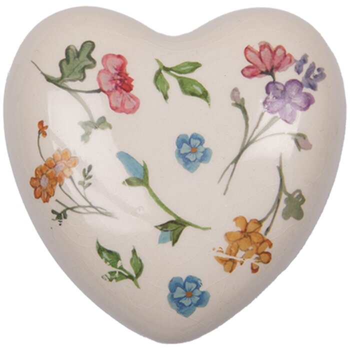 Clayre & Eef 6CECFL0003 Keramické srdce béžové 12x12 cm venkovský styl