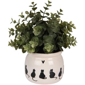 Clayre & Eef Květináč Kočka Béžová Černá Ø12x10 cm Keramika Venkovský styl