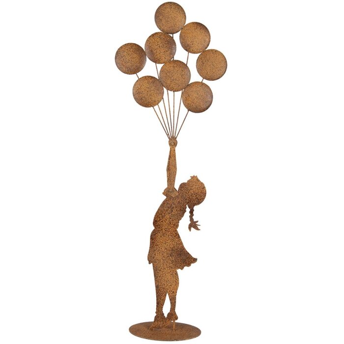 Clayre & Eef Kovová Dekorační Figurka Dítě s Balónky 80 cm Rustikální Patina