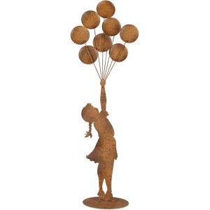 Clayre & Eef Kovová Dekorační Figurka Dítě s Balónky 80 cm Rustikální Patina
