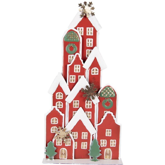 Clayre & Eef 5Y1379 Vánoční dekorace domků Červená 28x8x56cm Kov Landhausstil