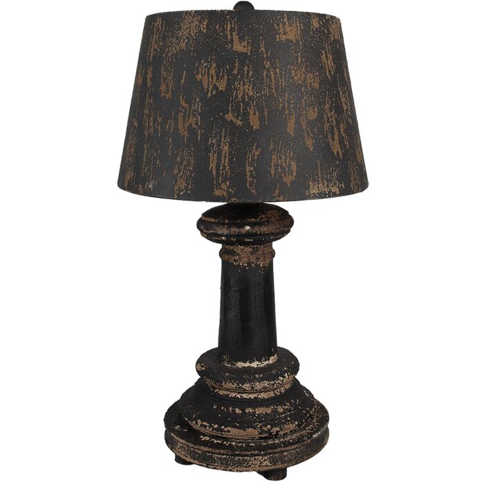 Clayre & Eef stolní lampa Ø35x64 cm černá hnědá dřevo železo E27 60W vintage