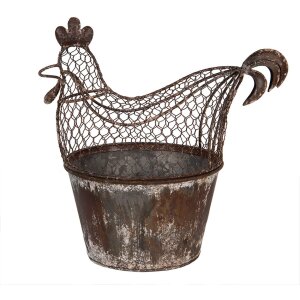 Clayre & Eef Dekorace Kuře Kovová Venkovský Styl 39x39x25 cm Hnědošedá
