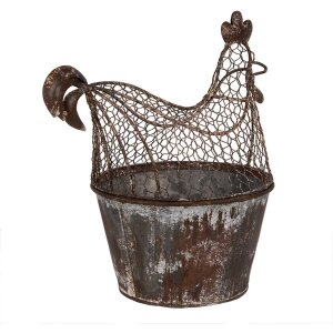 Clayre & Eef Dekorace Kuře Kovová Venkovský Styl 39x39x25 cm Hnědošedá