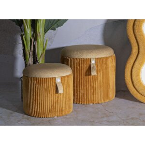 Bolzano sada poufů se skladem hořčicová 2ks Ø38x38cm Ø32x28cm