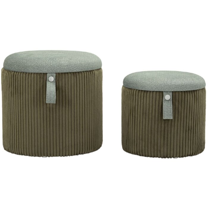 Bolzano set 2 dílných úložných poufů zelená Ø38x38 a Ø32x28 cm
