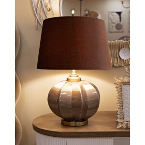 Praga stolní lampa sklo železo látka hnědá zlatá průměr 40,5x57cm E27 max 40W