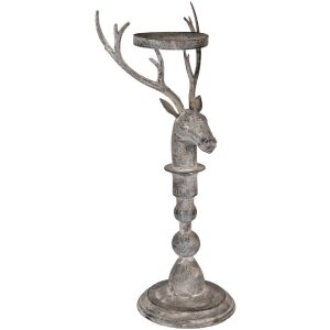 Clayre & Eef Svícen Hirsch antik šedá 17x14x42 cm