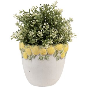 Clayre & Eef Květináč s citronovým reliéfem Ø16x15cm kámen žlutozelený