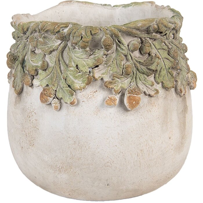 Clayre & Eef Květináč s dekorem dubového listí Ø 19x17 cm