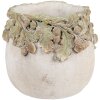 Clayre & Eef Květináč s reliéfem dubových listů Ø15x13 cm béžovo-zelený