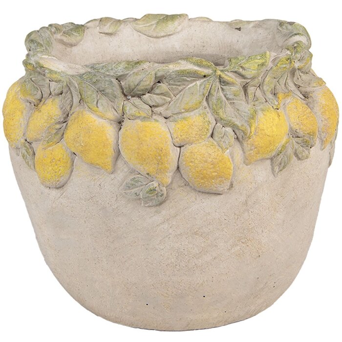 Clayre & Eef Květináč s citronovým dekorem Ø 22x19 cm