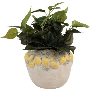 Clayre & Eef Květináč s citronovým dekorem Ø 22x19 cm