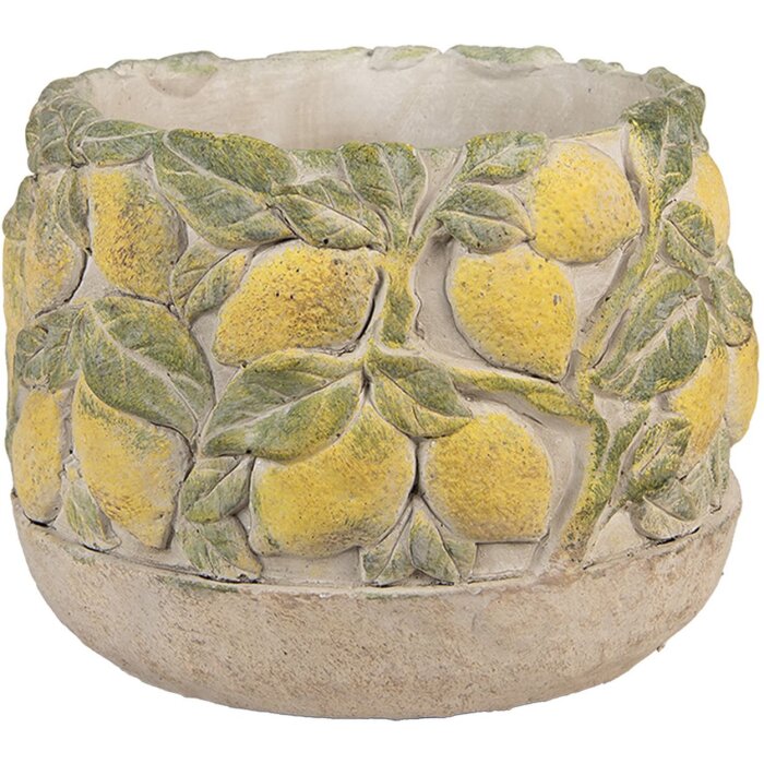 Clayre & Eef Květináč s citronovým motivem Ø19x15 cm kámen