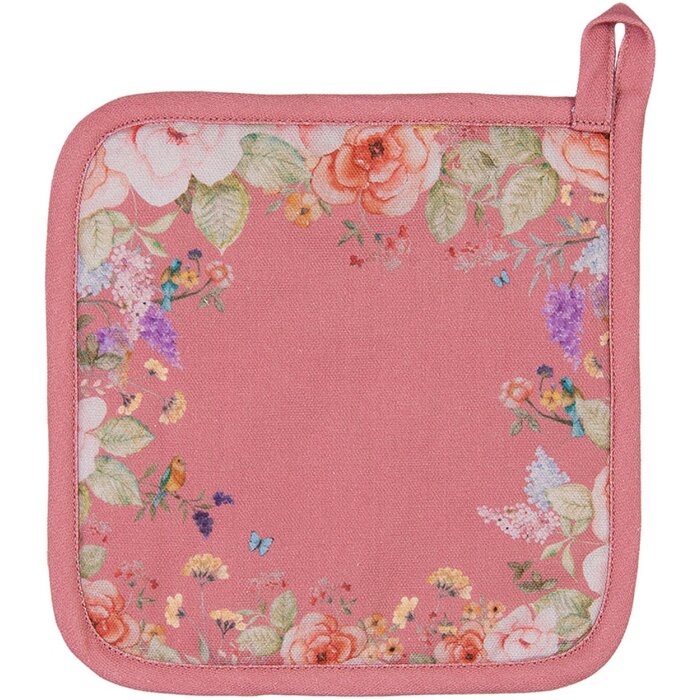 Clayre & Eef Chňapka 20x20 cm – Růžová s květinovým vzorem