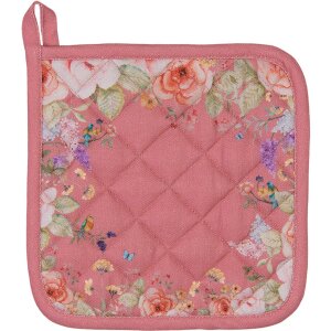 Clayre & Eef Chňapka 20x20 cm – Růžová s květinovým vzorem