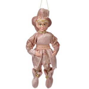 Clayre & Eef Dekorativní závěs Elf 10x8x28 cm – Růžovo-zlatá vánoční dekorace